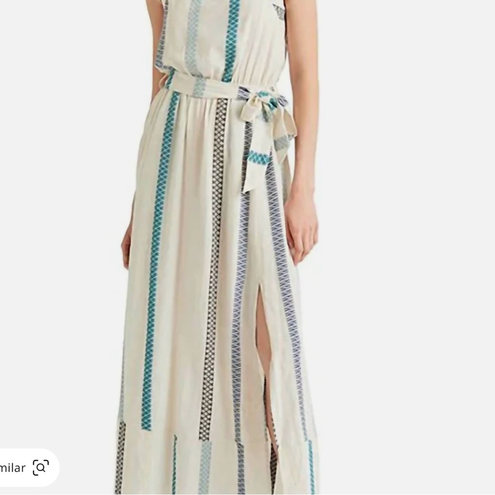 Splendid Cream and Blue Maxi Dress with Elegant Stripes